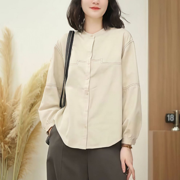 時尚明線設計顯瘦洋氣減齡休閑長袖襯衫-HaloBless