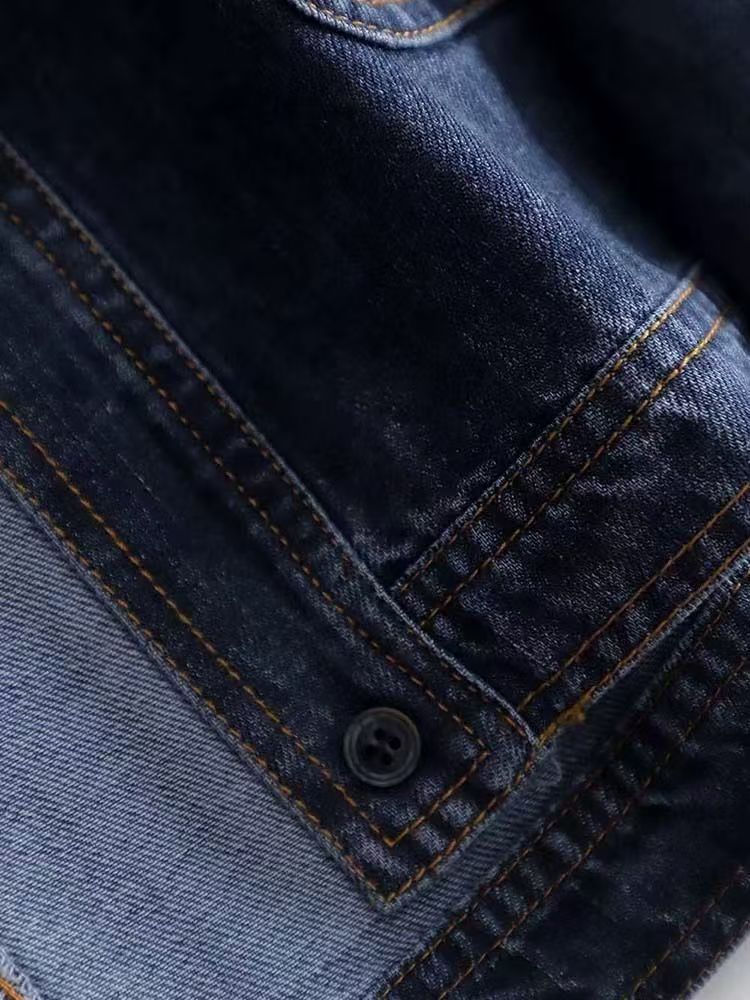 氣質色時尚休閒通勤藍色牛仔開衫短款外套-HaloBless