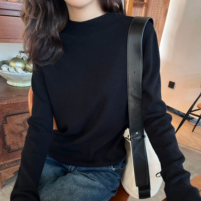 時尚半高領內搭針織螺紋打底衫