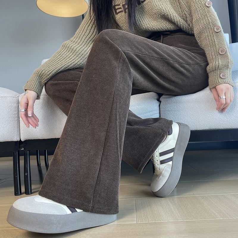 刷毛喇叭高腰垂感雪尼爾大碼寬鬆微喇褲