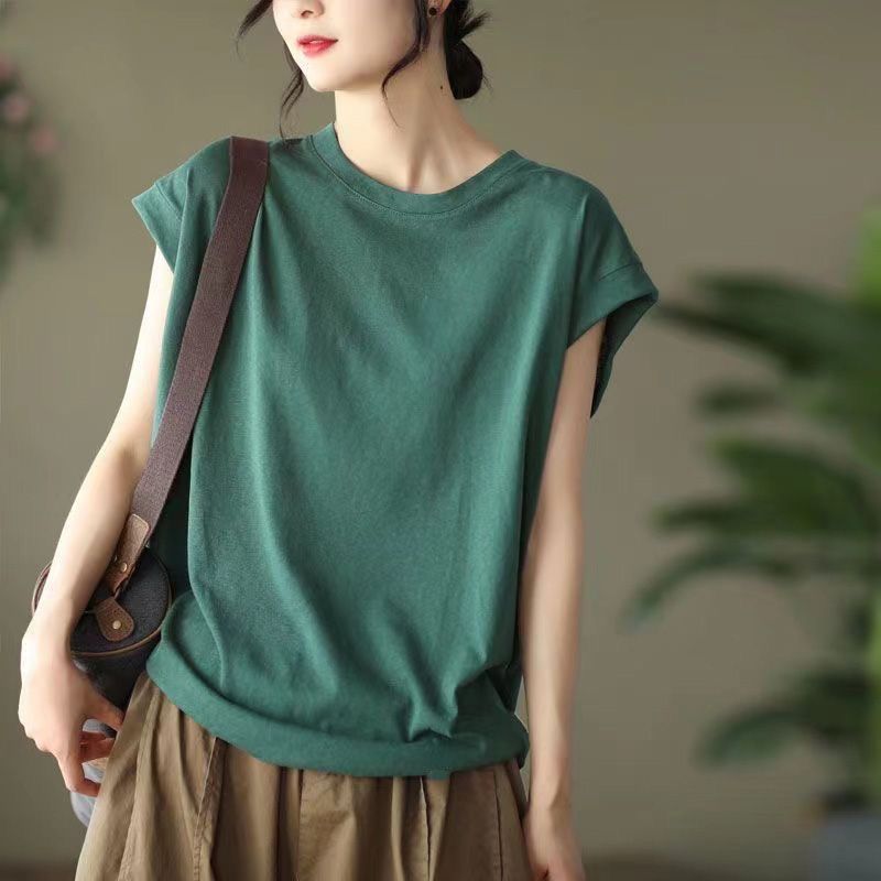 文藝純棉顯瘦圓領休閒純色T恤-HaloBless