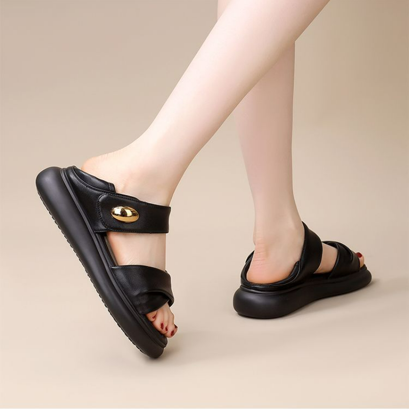 舒適休閒平底軟底軟面中跟羅馬涼鞋-HaloBless