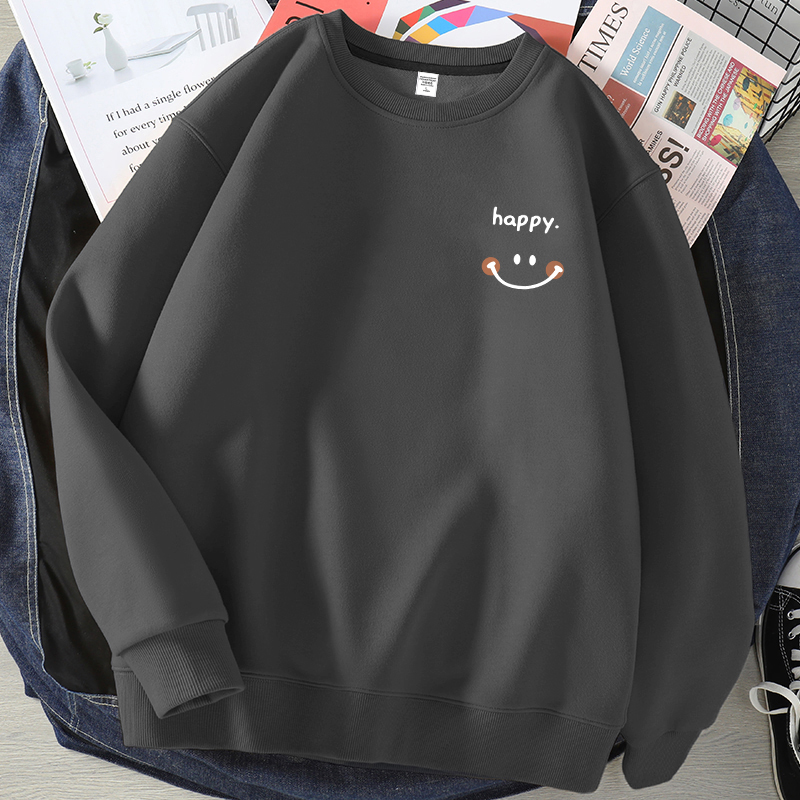 日系簡約印花寬鬆圓領長袖t恤情侶休閒長袖-HaloBless