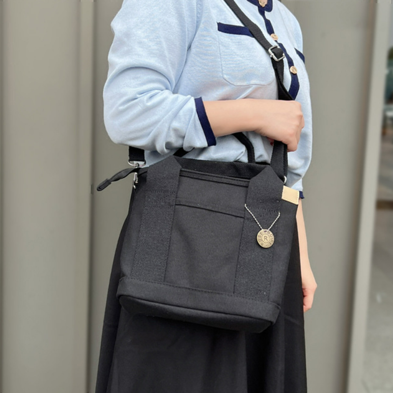 日系風帆布拉鍊單肩款手提帆布袋-HaloBless