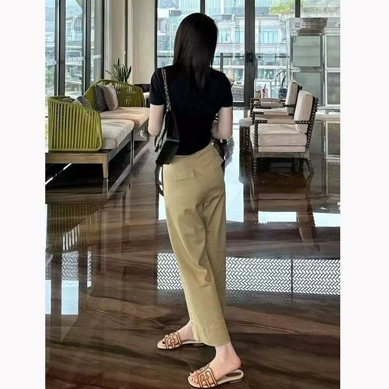 時尚百搭顯瘦九分高腰直筒闊腿褲