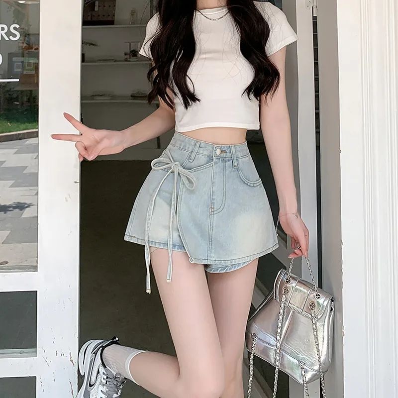 人氣好搭獨特設計感不規則高腰綁帶半身裙褲