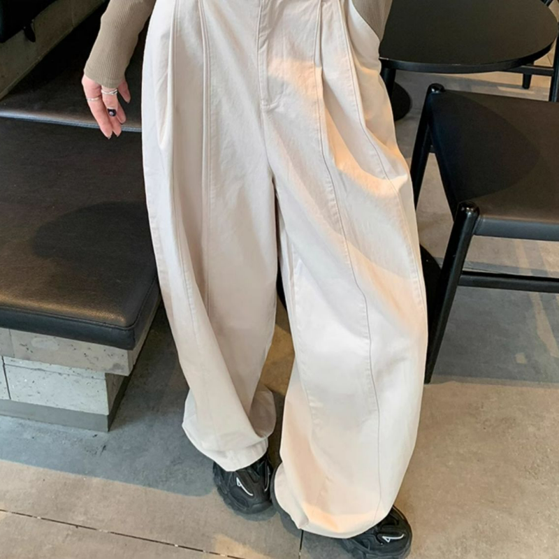 美式高腰顯瘦寬鬆休閒運動工裝闊腿褲-HaloBless