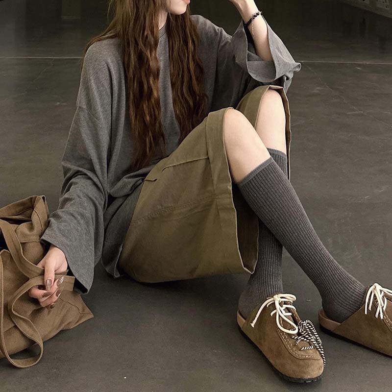 【單品/套裝】慵懶風寬鬆百搭長袖T恤高腰休閒褲兩件套裝-HaloBless