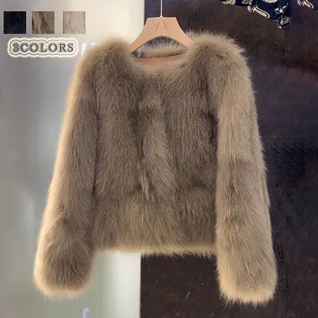 仿狐狸毛韓版皮草短款毛毛圓領外套