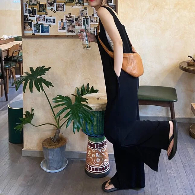 【單品/套裝】氣質減齡背心方領背帶連身褲兩件套裝-HaloBless