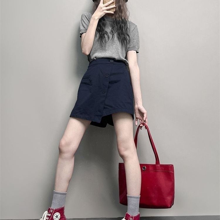 設計感小眾不規則寬鬆闊腿高腰裙褲