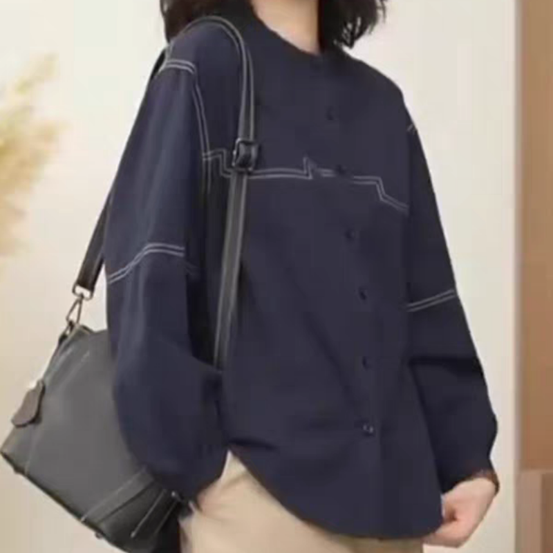 時尚明線設計顯瘦洋氣減齡休閑長袖襯衫-HaloBless