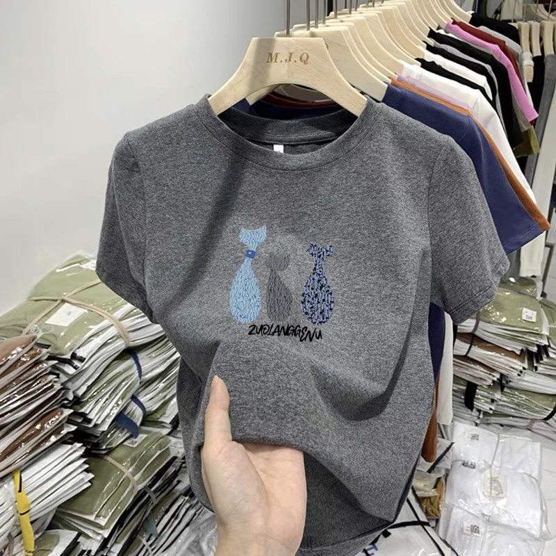 (10色可選)純棉印花修身時尚百搭圓領顯瘦正肩短袖T恤