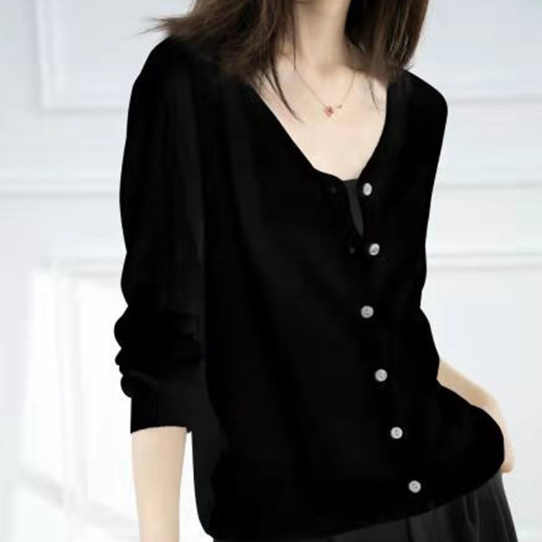 V領針織開衫冰絲防曬短款長袖針織開衫