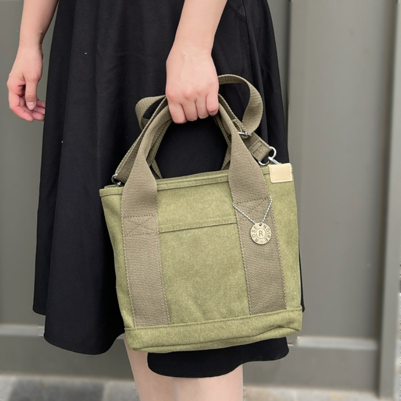 日系風帆布拉鍊單肩款手提帆布袋-HaloBless