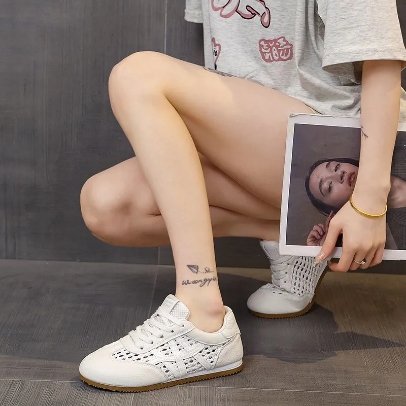 透氣網面阿甘鞋鏤空編織運動休閒小白鞋-HaloBless