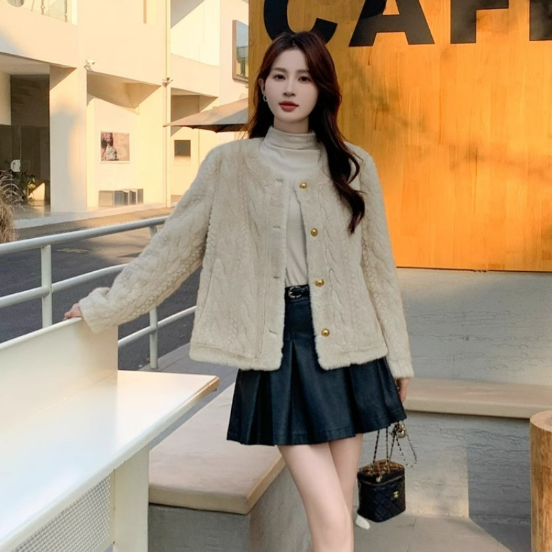 小香風高級感加厚圓領時尚夾棉洋氣外套