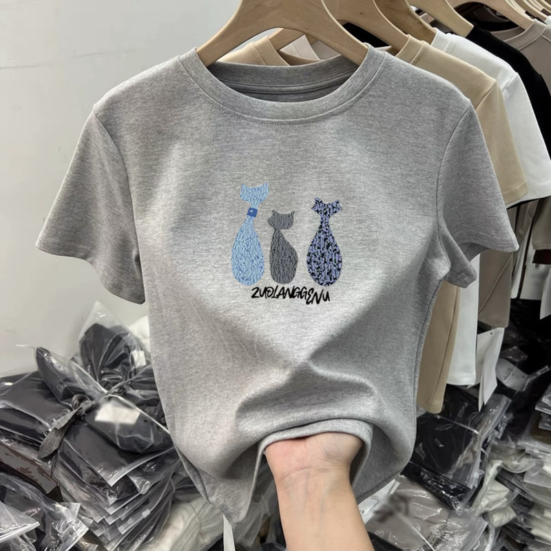 (10色可選)純棉印花修身時尚百搭圓領顯瘦正肩短袖T恤