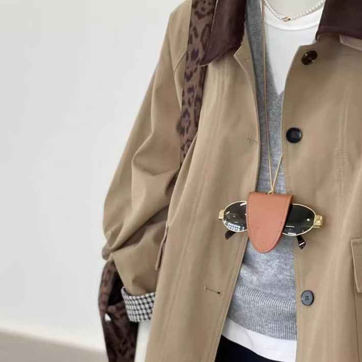 韓系復古小眾設計感撞色格紋拼接風衣外套-HaloBless