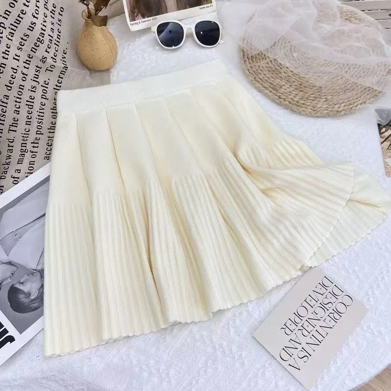 設計感顯瘦高腰針織裙遮跨A字百褶半身裙