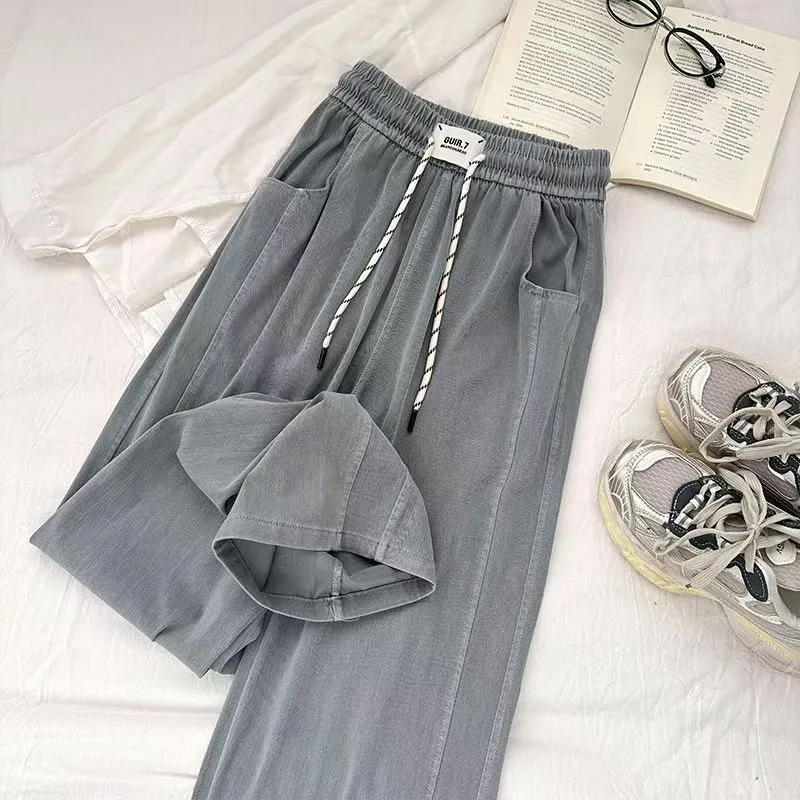 高腰垂感直筒寬鬆顯瘦闊腿休閒天絲牛仔褲-HaloBless