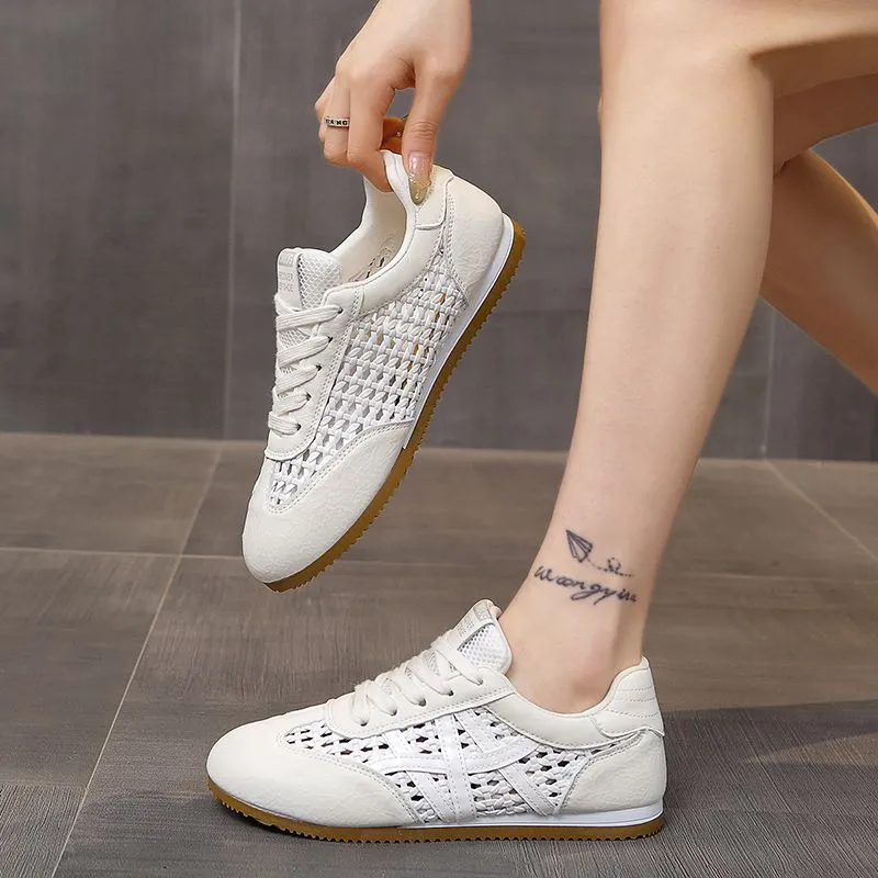 透氣網面阿甘鞋鏤空編織運動休閒小白鞋-HaloBless