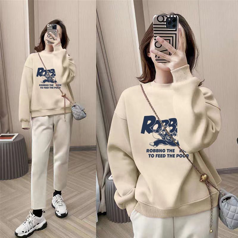 薄款oversize寬鬆印花圓領洋氣大碼長袖T恤