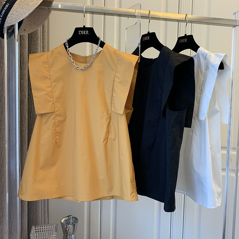 復古設計感韓版寬鬆顯瘦飛袖百搭襯衫-HaloBless