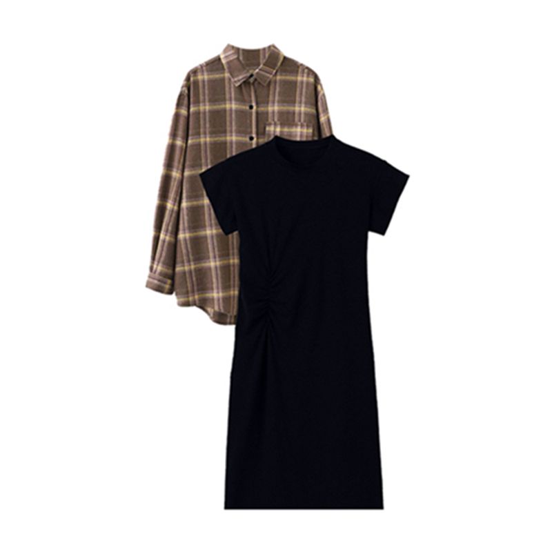 【單品/套裝】韓版顯瘦格紋襯衫洋装两件套裝-HaloBless