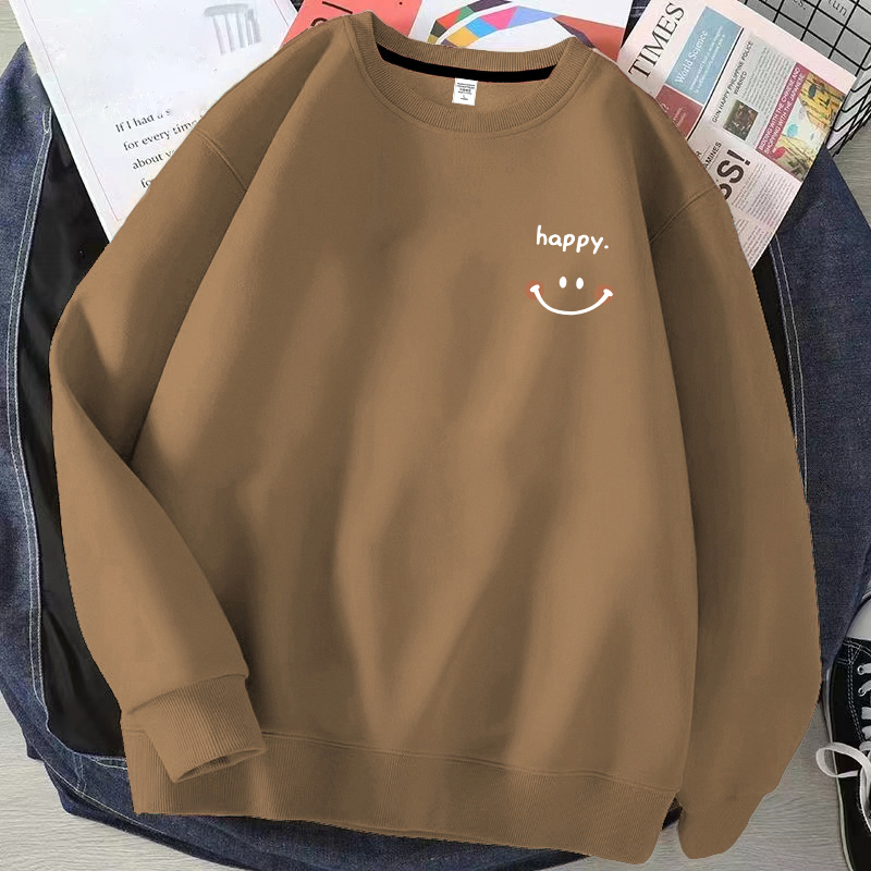 日系簡約印花寬鬆圓領長袖t恤情侶休閒長袖-HaloBless