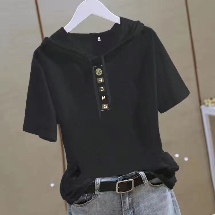 休閒顯瘦減齡時尚寬鬆連帽短袖T恤