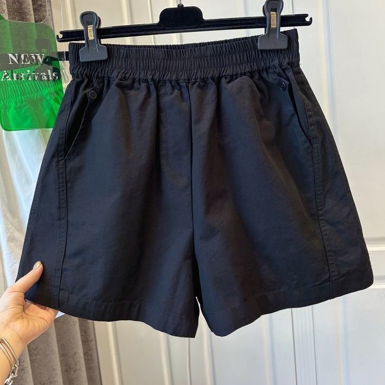 3色純棉鬆緊腰寬鬆休閒高腰闊腿口袋短褲