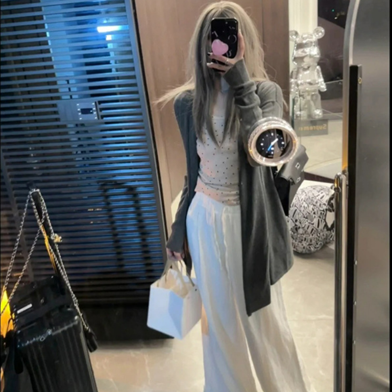 韓版寬鬆休閑中長款外套薄款毛衣針織開衫-HaloBless