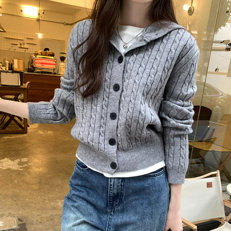 設計感顯瘦氣質百搭連帽長袖針織開衫