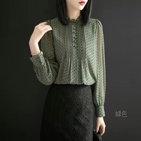 氣質寬鬆長袖時尚洋氣雪紡襯衫-HaloBless