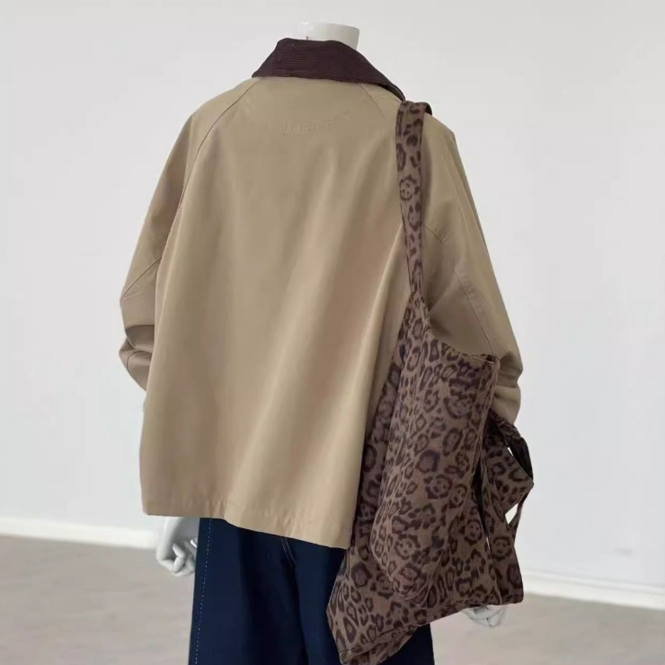 韓系復古小眾設計感撞色格紋拼接風衣外套-HaloBless