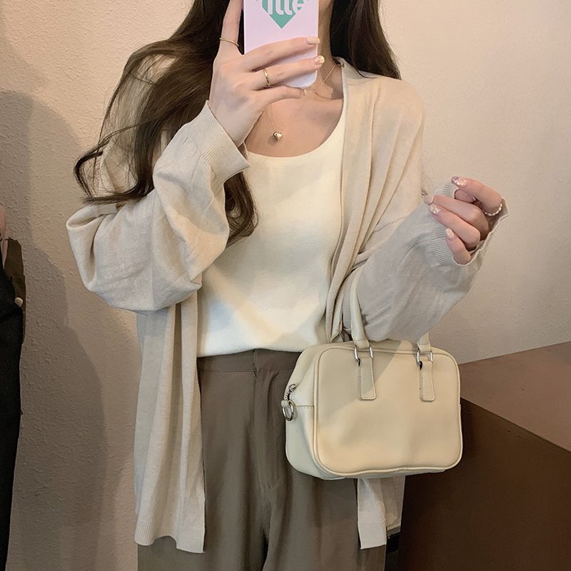 時尚百搭中長薄款顯瘦寬鬆針織防曬開衫