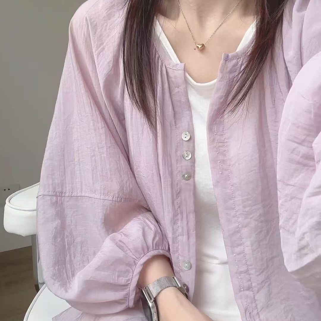 輕薄涼感透氣清新寬鬆休閒防曬空調房開衫-HaloBless