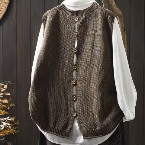 【單件/套裝】後背紐扣針織馬甲+寬鬆百搭襯衫疊穿兩件套裝-HaloBless