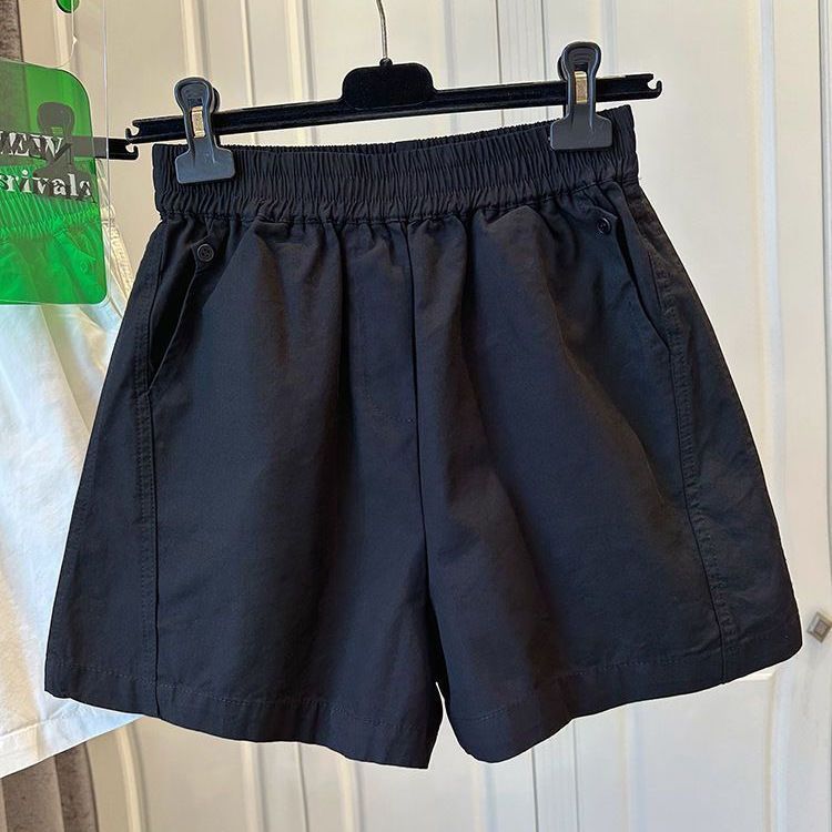 3色純棉鬆緊腰寬鬆休閒高腰闊腿口袋短褲