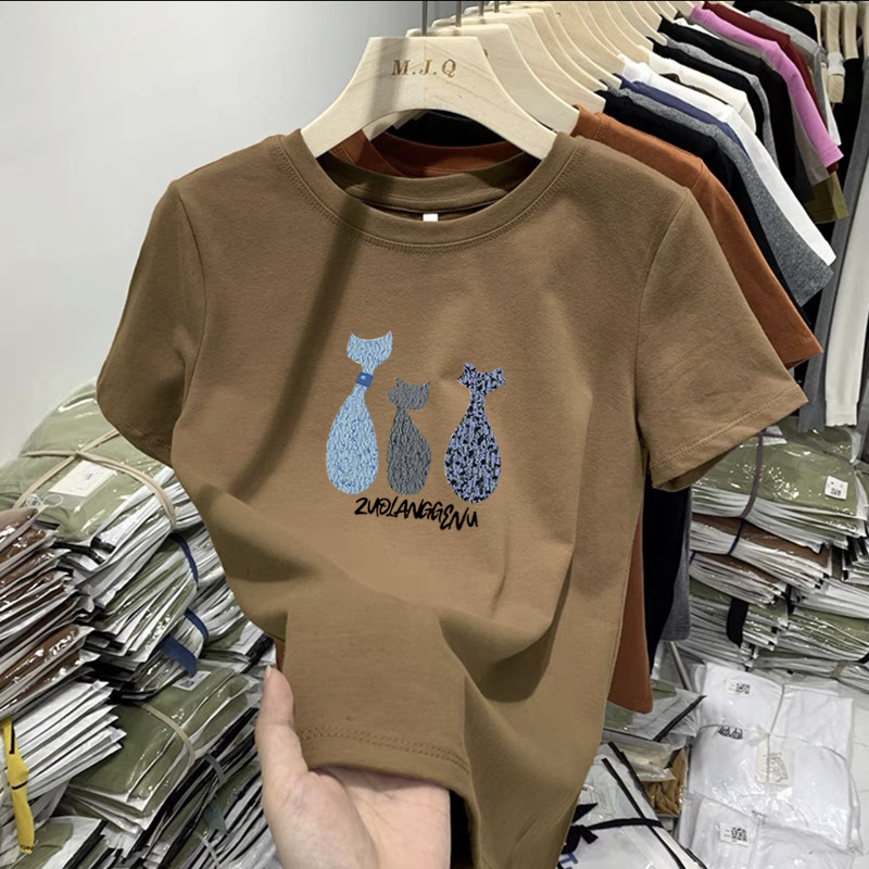 (10色可選)純棉印花修身時尚百搭圓領顯瘦正肩短袖T恤