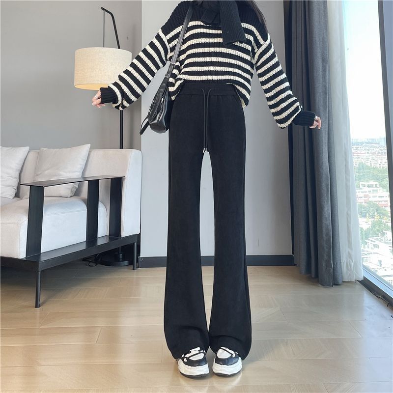 刷毛喇叭高腰垂感雪尼爾大碼寬鬆微喇褲