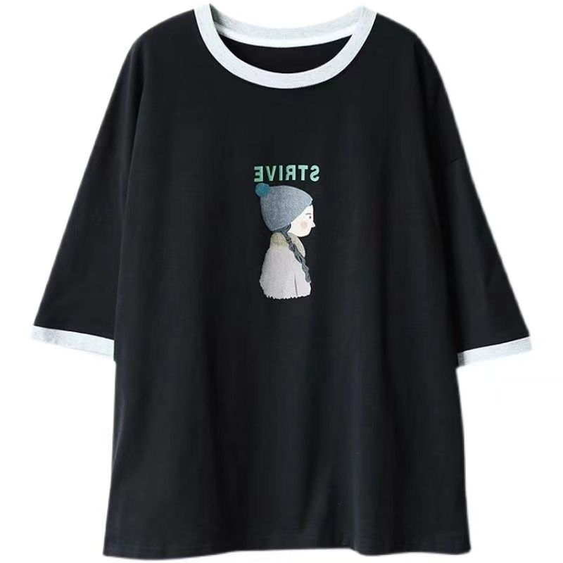 韓版百搭減齡寬鬆顯瘦拼接純棉短袖-HaloBless