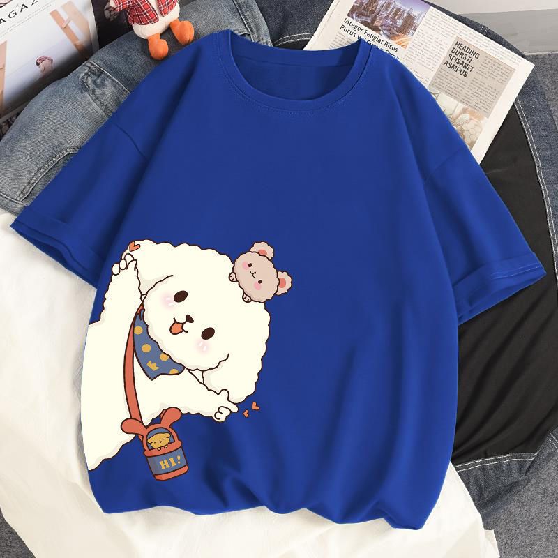 多色純棉可爱印花宽松圆领短袖T恤-HaloBless