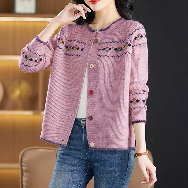 氣質休閒減齡復古寬鬆花紗針織開衫