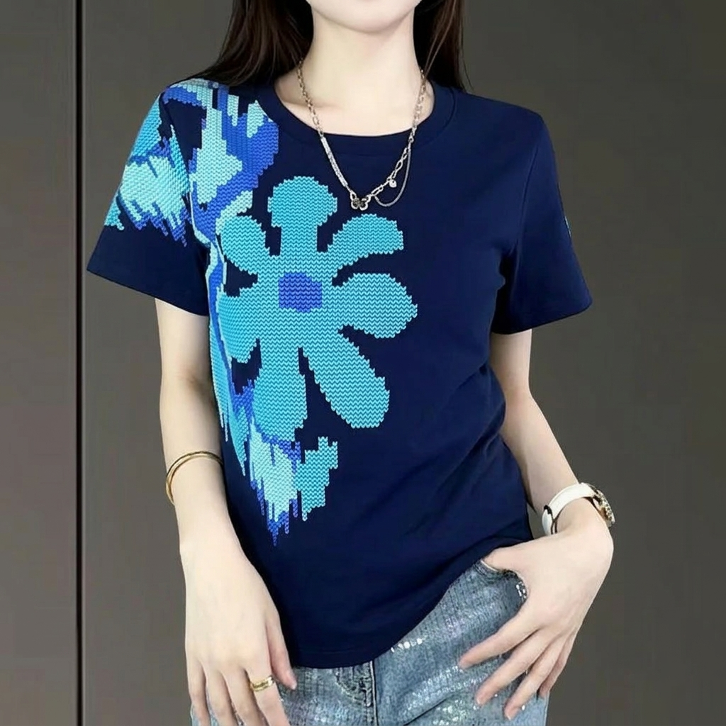 時尚休閒百搭重工修身顯瘦純棉短袖T恤