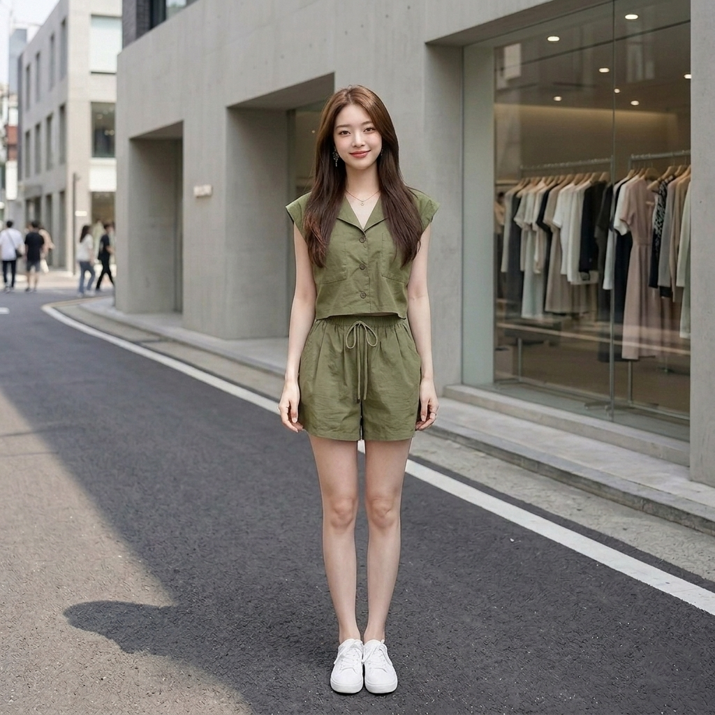 【整套】鹽系小香風時尚顯瘦顯高短袖+短褲兩件套裝