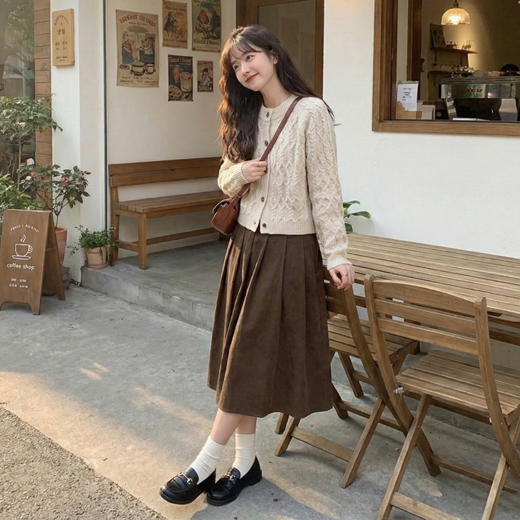 【單件/套裝】小香風休閒百搭毛衣開衫+半身裙兩件套
