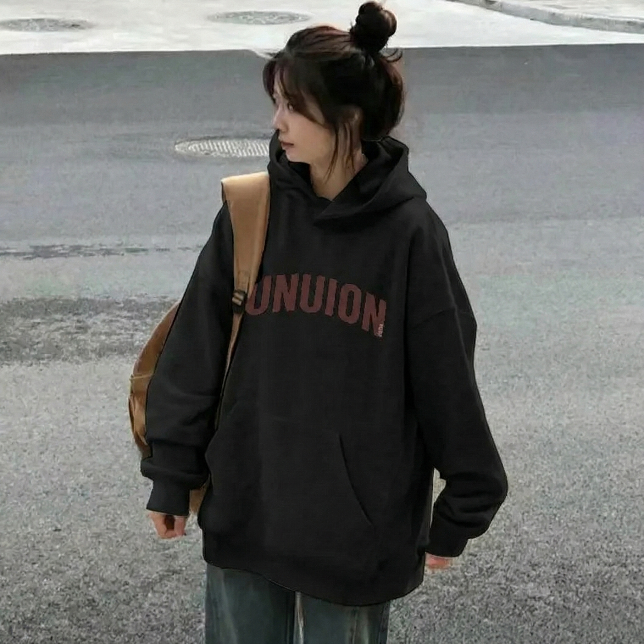 美式高街oversize字母印花重磅刷毛連帽T