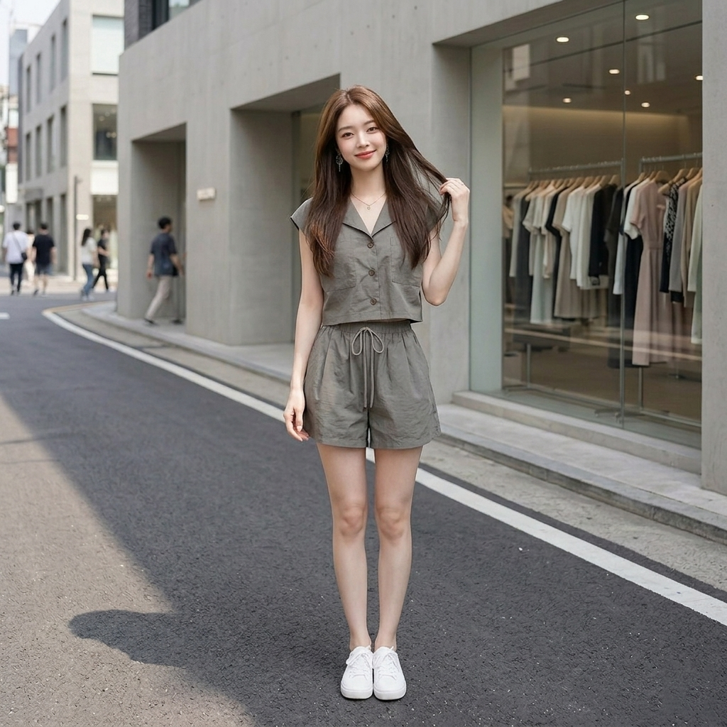 【整套】鹽系小香風時尚顯瘦顯高短袖+短褲兩件套裝